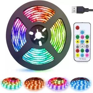 압통 LED 스트립 조명 USB 전원 레인보우 체이스 RGB TV 백라이트 17키 RF 리모컨 색상 변경 방수 IP65