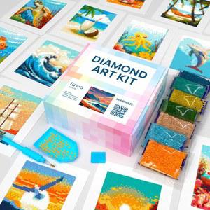 루와르테 15팩 다이아몬드 페인팅 키트 u2013 해변, 여름 분위기, 바다 바람 풀 드릴 DIY 페인트 젬 아트 브릴리언트 5D 릴랙싱 크래프트 벽 장식용