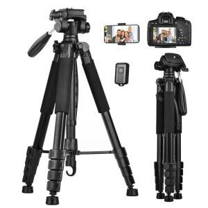 카메라 삼각대 스탠드 캐논 니콘 소니용 LINKCOOL 74인치 높이 - 헤드 분리형 경량 알루미늄 리모컨 셔터 및 VLOG 라이브 스트리밍용 휴대폰 마운트