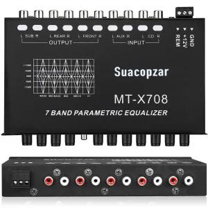 Suacopzar 7 밴드 카 오디오 이퀄라이저 전면 후면 서브 출력이 있는 EQ 앰프 그래픽 일부 스위치의 CD/AUX