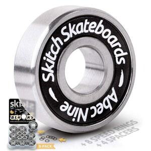 SKitch 정밀 고속 스핀 베어링 세트 | 스케이트보드, 롱보드, 인라인 스케이트, 스쿠터용 8팩 608 2RS ABEC 9 크롬 스틸 딥 그루브 볼 + 와셔 스페이서 8mm x 22mm 7mm