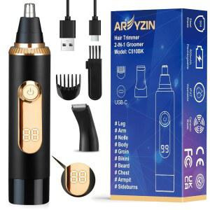 LED 디스플레이가 있는 남성용 귀 및 코털 트리머, 2 in 1 무통 USB 충전식 코 클리퍼 눈썹 얼굴 털 제거기, 13,000 RPM, 듀얼 엣지 블레이드, 방수, 블랙 골드
