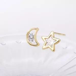 14K GOLD 아무 별 달 언발란스 일자침 데일 큐빅 기본