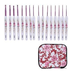 16개의 코바늘 세트, 인체공학적 손잡이 뜨개질 바늘, 케이스 1.0mm에서 6.0mm 바늘 (핑크색)