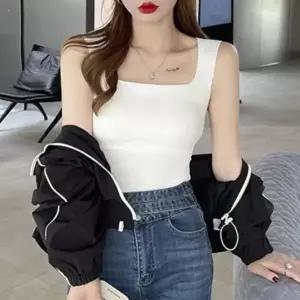 베이직 이우 데일리 스퀘어 심리스 브라캡 배꼽티