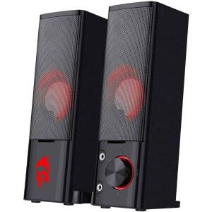레드라곤 GS550 PC 게이밍 스피커, 컴팩트한 기동 가능한 크기의 2.0채널 데스크탑 컴퓨터 사운드 바, 헤드폰 잭, 고품질 베이스 및 괜찮은 빨간색 백라이트, USB 전원 케이블 / 3.5mm