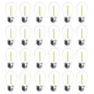 Jslinter 24팩 LED 1W 스트링 전구, S14 플라스틱 파편 방지 에디슨 빈티지 스타일 교체 1와트 야외용 2200K, 방수, 따뜻한 흰색 11W, e26 베이스에 해당하는 제품