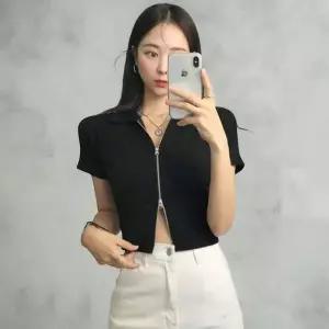[하프클럽/옷자락]여성 슬림핏 투웨이 집업 카라 골지 크롭 여름 가디건