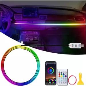 자동차용 아크릴 LED 조명 43.3인치 RGB 스트립 경차 내부 USB 포트 앱 제어 음악 동기화 여성용 146개