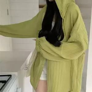 여름 후드 롱 셔츠 여성 얇은 코트 카디건 비치웨어