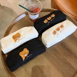 곰돌이 자수 천 필통 볼펜 펜 패브릭 파우치