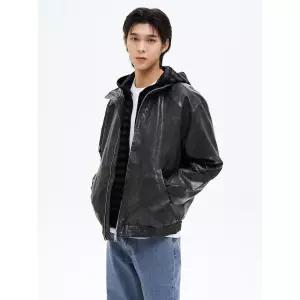 에잇세컨즈 페이크 레더 하이넥 블루종 애쉬 42523ZLY64 4846587