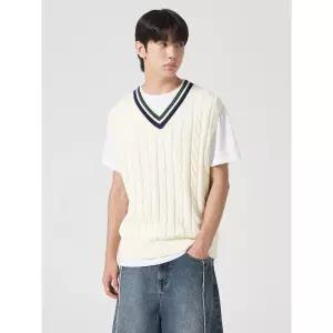 에잇세컨즈 케이블 티핑 브이넥 베스트 아이보리 264751CY20 20 4249086