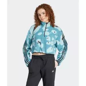 매장정품 아디다스 ADIDAS 애니멀 프린트 플리스 크롭 반집업 탑 - 스카이블루 IY0148 299379