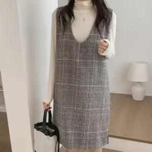 여자원피스 체크 H라인 민소매 미니 원피스 봄 가을 겨울 베이직
