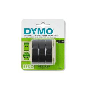 DYMO 자가 접착 엠보싱 라벨 블랙 테이프 3/8인치 x 9.8피트 롤 3팩에 흰색 인쇄