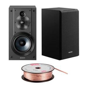 소니 SSCS5 3방향 3드라이버 책장 스피커 시스템(블랙) 번들 100피트, 16AWG 와이어(2개 품목)