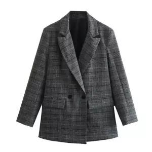 여성 클래식 체크 하프 자켓 봄 가을 데일리 베이직