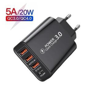 20W PD 4포트 USB 5V4A 충전 전원 어댑터 휴대폰 QC3.0 EU/US 플러그 콘센트 여행용 110V 220V
