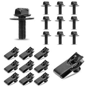 얌푸구 20 PCS 자동차 볼트 + U-클램프 고정 세트, 후드 프로텍터 펜더 범퍼 라디에이터 패널 나사 압출 U자형 클립, 자동차용 범용 차체 교체(블랙)