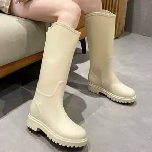 여성 롱 레인부츠 장화 롱부츠 장마철 블랙 아이보리