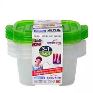 밀폐용기 800ml 4개 직사각 4호 쿨라라 유리반찬통 스텐밀폐용기