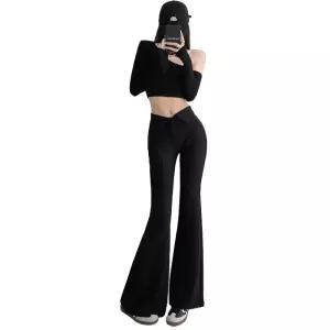 블랙 파티룩 하의 클럽 하이웨이스트 긴바지 의상 전문 홀복 플레어 팬츠