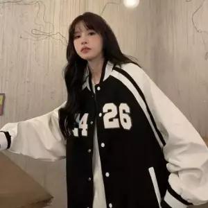 셀럽하우스 여성 블랙 널널 봄 가을 배색 야구점퍼 스타디움자켓