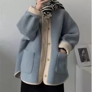 셀럽하우스 여성 겨울 양털 배색 박시 상큼 뽀글이 후리스 점퍼