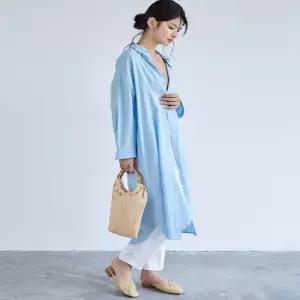 셀럽하우스 여성 은은광택 데님 롱셔츠 아우터 청남방 진청 연청