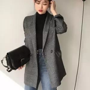 buyus  여성 베이직 체크 자켓 소매 롤업 클래식 패션 아우터 하프 코트  굿딜 브이숍 illo001