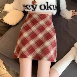 바지 치마 울 스커트 A라인 슬림 모직 복고풍 팬츠 미니