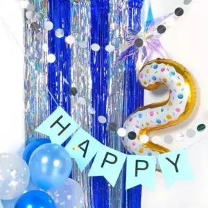 은박 수술 커튼 사파이어 2색 장식 생일 파티 벽장식