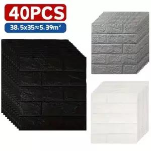40pcs 38cm x 3D 소프트 폼 벽돌 패턴 벽지 얼룩 방지 벽 스티커 화이트/블랙 방수 룸 장식