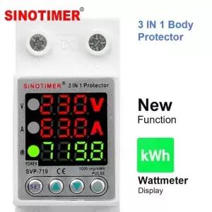 220V 230VAC 63A 조정 가능한 과전압 저전압 서지 보호 계전기 과전류 제한 와트 kWH 에너지 미터 전력