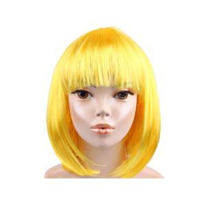 NT 단발머리가발 옐로우 행사용 행사 뽀글이 파티 코스프레 웃긴 연극 분장 코믹 바보 가발