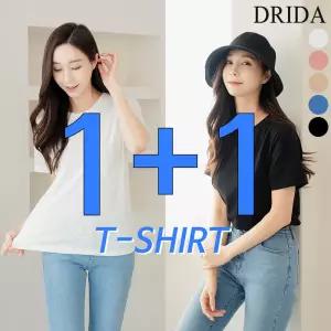 드리다 1+1 여자 여름 슬라브 라운드 반팔 면티 흰 티셔츠 화이트 40-50대 미시 중년 여성 캐주