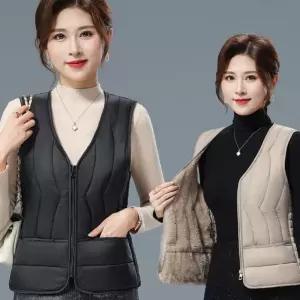 V넥 경량패딩조끼 슬림핏 겨울 여성 융기모 털 조끼