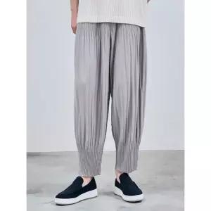 [와이오와이](택가 138,000원)이중주름 하렘 플리츠 팬츠_라이트그레이