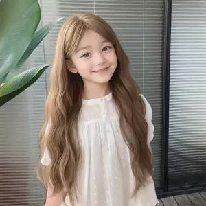 초등 가발 어린이용 웨이브 롱헤어 방송댄스 소품 캡 네추럴브라운 퍼포먼스 탈색 애쉬핑크로즈