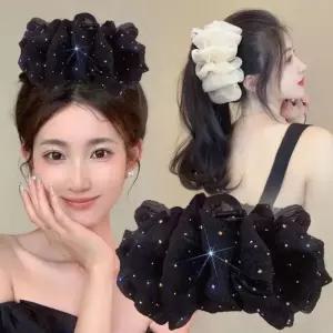 펄쉬폰 집게핀 왕리본 집게핀 오간자 쉬폰 올림머리핀 대왕 집게삔 볼륨 머리핀