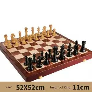 체스 선물 상자 세트 단단한 목재 보드 접이식 나무 곡물 조각 레트로 유럽 장 52cm