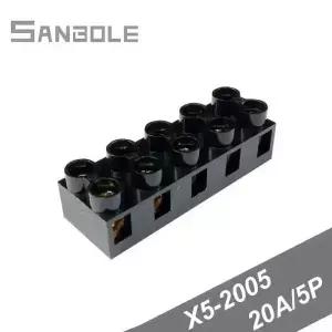 10개 단자대 X52005 20A/5P 600V 배리어 고정형 베이스 연결 JX52005 블랙 이중 행