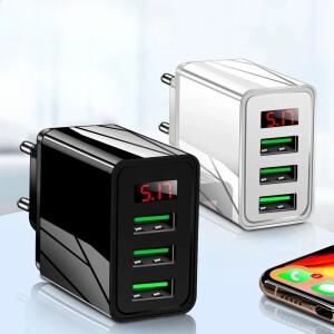 고속 스테이션5V3A 멀티 3 포트 USB 충전기 Xiaomi 14 용 LED 디지털 디스플레이 스마트 폰 헤드가있는 고