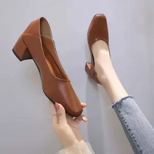 여성 여름 단화 펌프스 힐 5cm 로퍼 통굽 슬립온