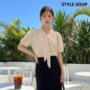 시어 투웨이 타이넥 반팔 블라우스(SC4SSE3)