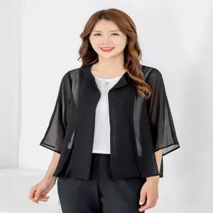 [모슬린]엄마옷 라운드 시스루 7부 자켓 605FGH205 마담중년여성빅사이즈50대60대