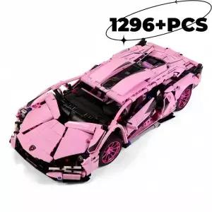 296 + PCS 기술 핑크 Lamborghinied 레이싱 카 빌딩 블록 모델 스포츠 도시 차량 를위한 벽돌 조립 성인