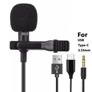 휴대용 1.5m 미니 C타입 마이크 USB 콘덴서 클립 온  PC PC 노트북  녹음 3.5mm 유선 Microfon
