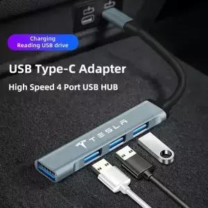 자동차 USB TypeC 4포트 허브 고속 어댑터 액세서리 테슬라 모델 Y 3 X S 사이버트럭 로드스터용